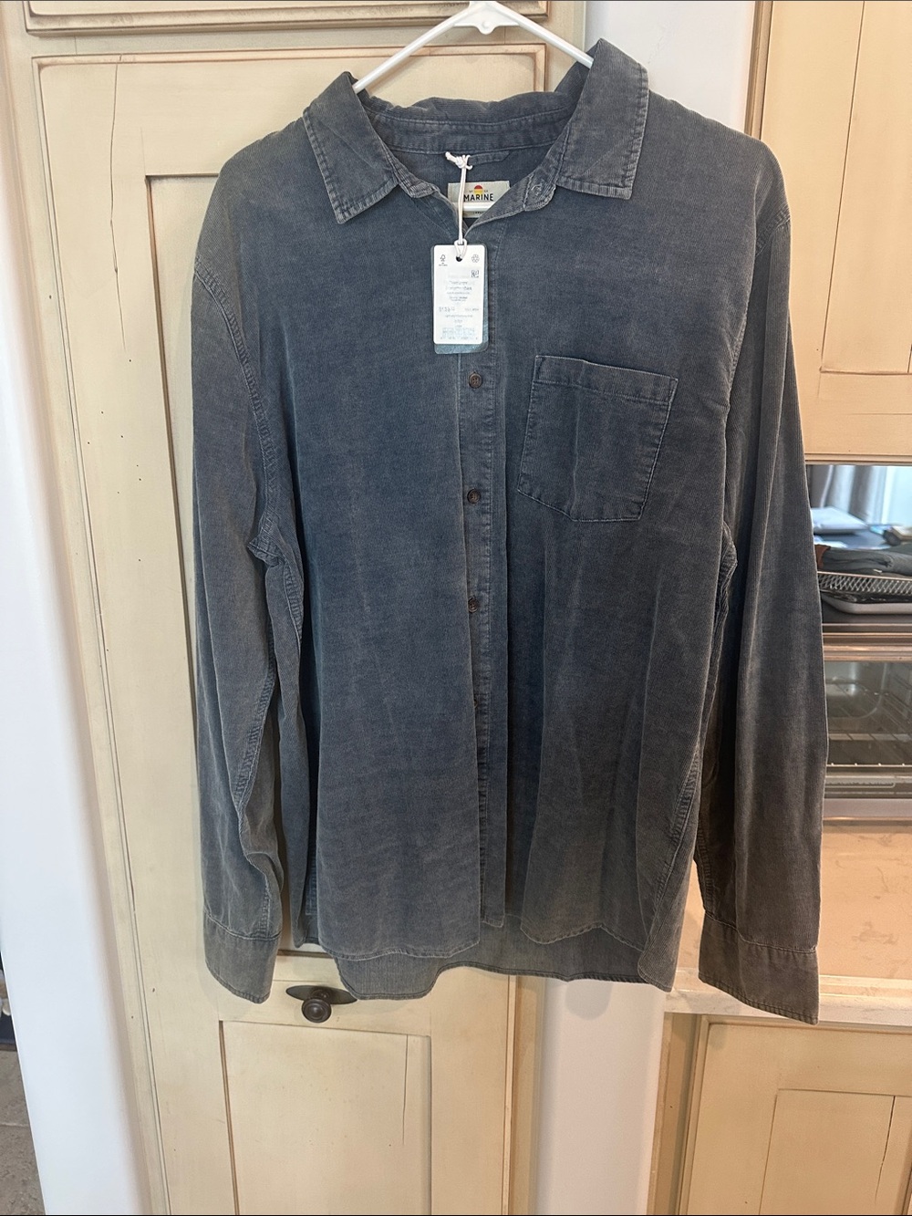 NWT Marine Layer 100% Cotton corduroy Men's Washed Dark Gray Button-Up Shirt